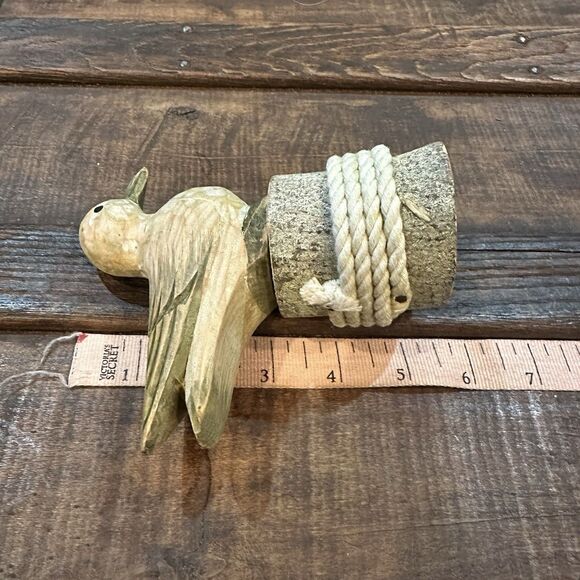 Vtg Hand Carved Wooden Shore Bird Duck Wood Post Figurine Folk Art Florida 2002 - Picture 5 of 7